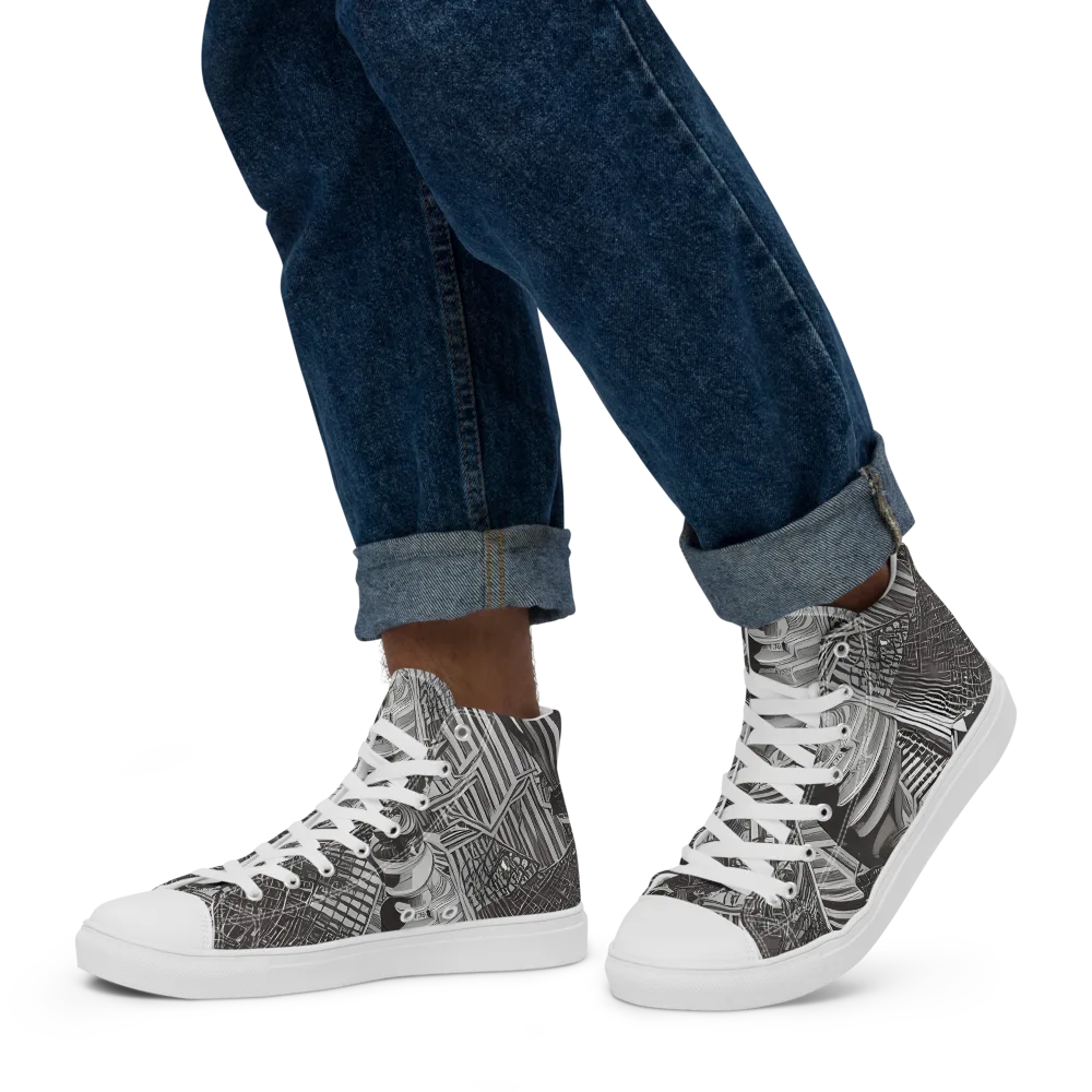 Piranesi's Web on Men's High Top Canvas Shoes — Left