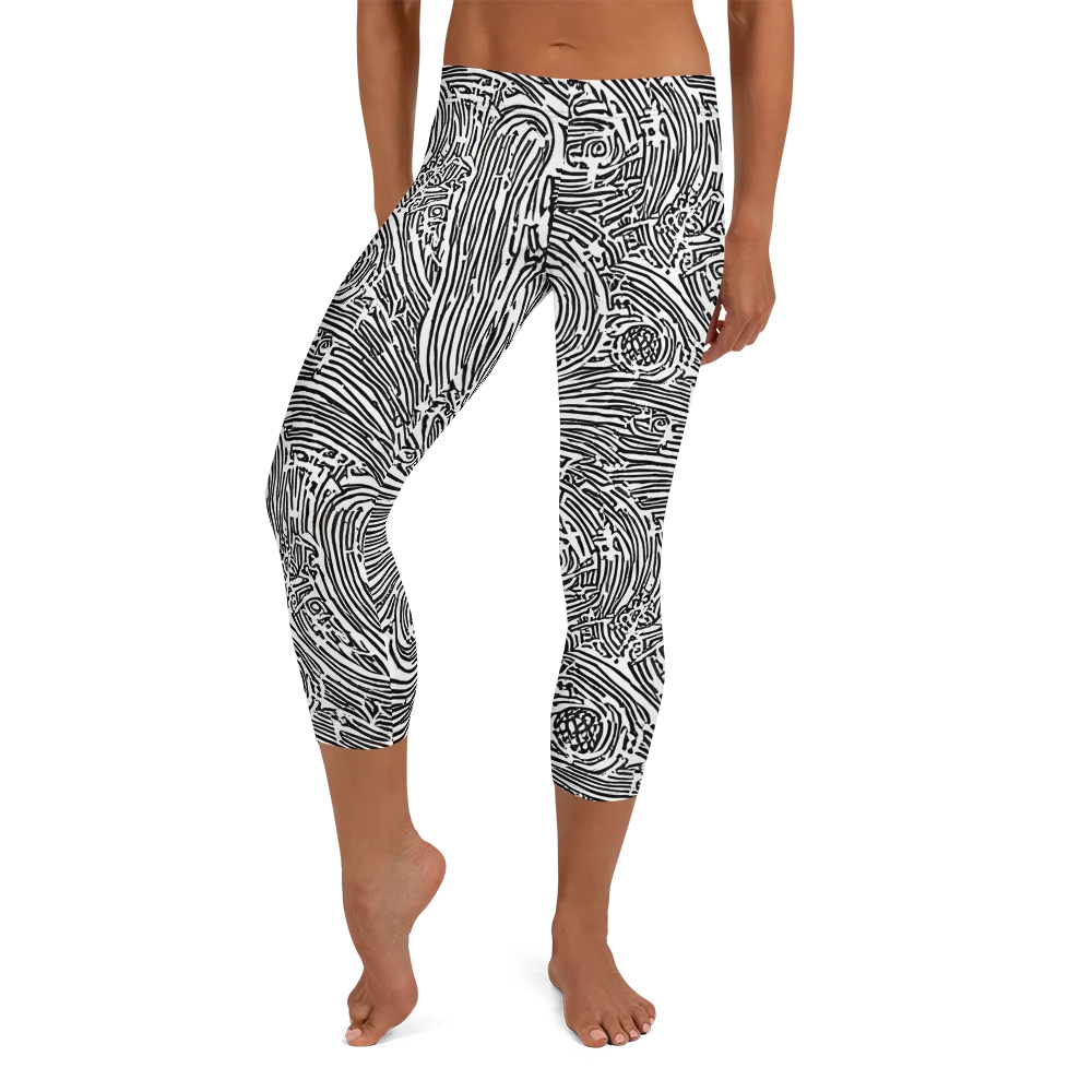 Whirlpool Echoes on Capri Leggings — Front