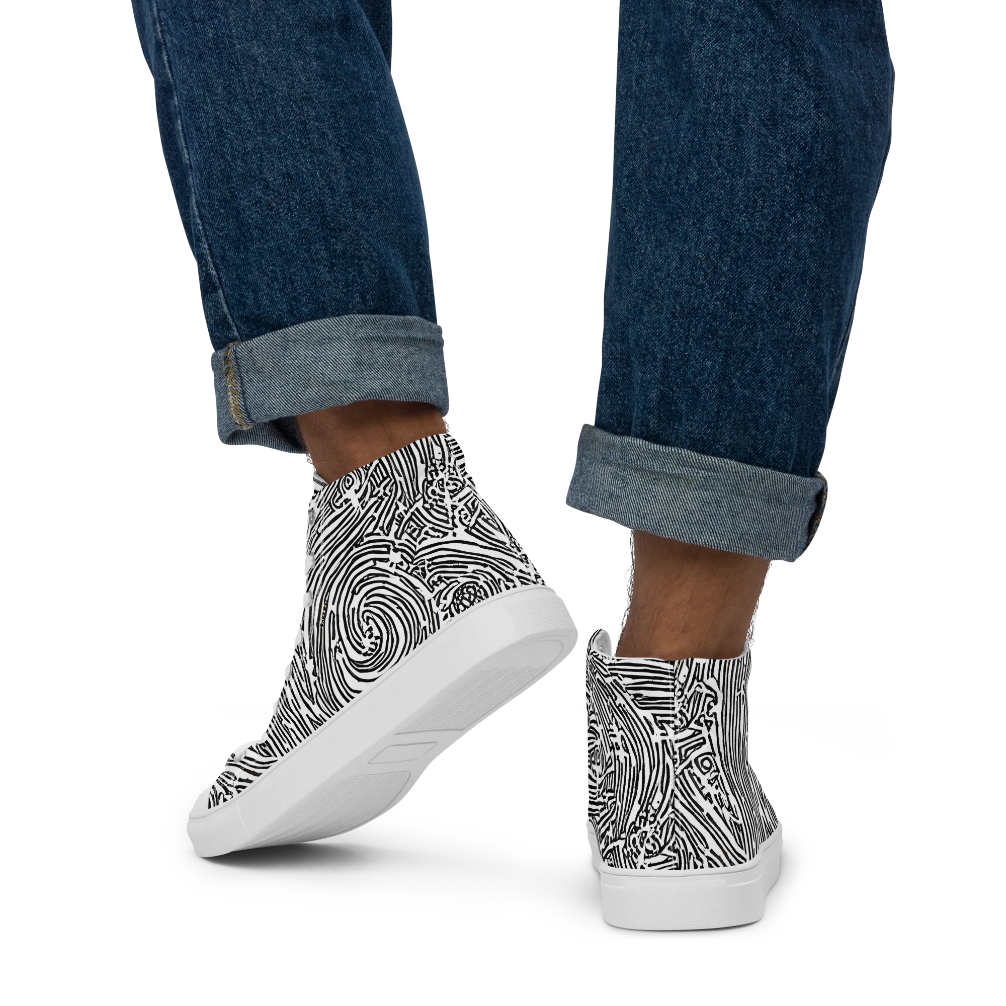 Whirlpool Echoes on Men's High Top Canvas Shoes — Back