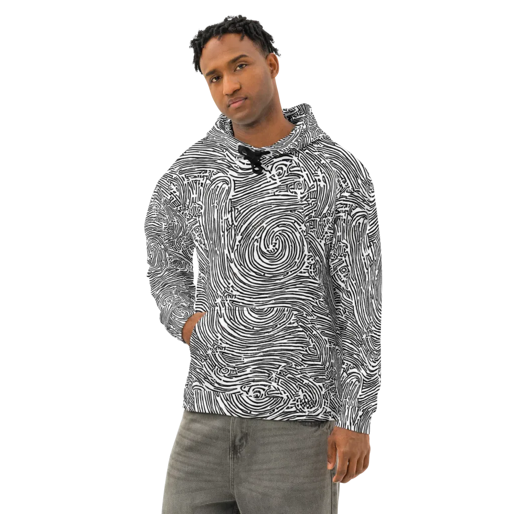 Whirlpool Echoes on Cotton Hoodie — Left Front