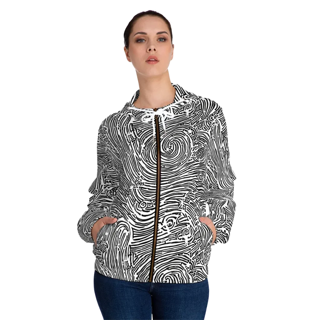 Whirlpool Echoes on Women's Full-Zip Hoodie — Front On Person