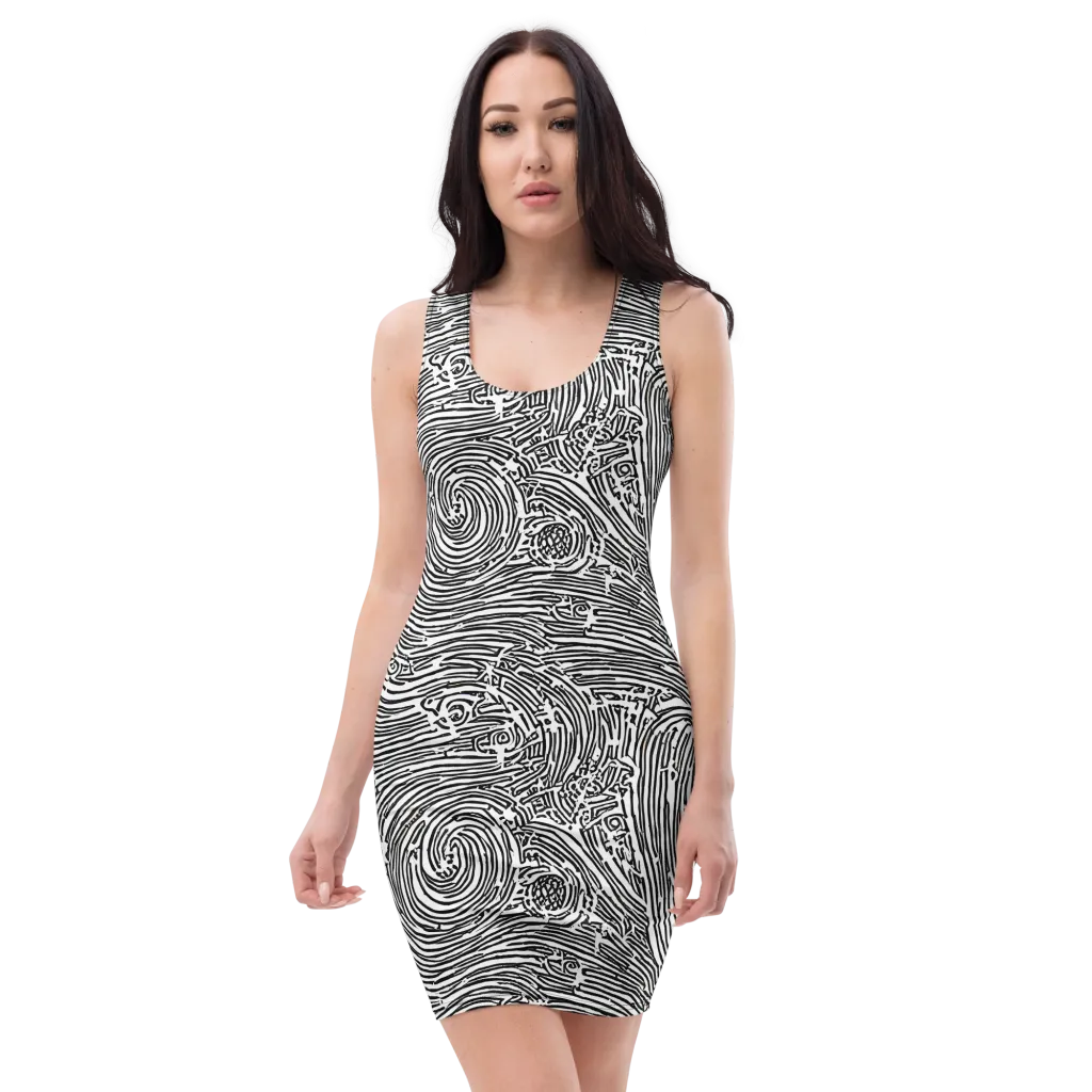 Whirlpool Echoes on Bodycon Dress — Front