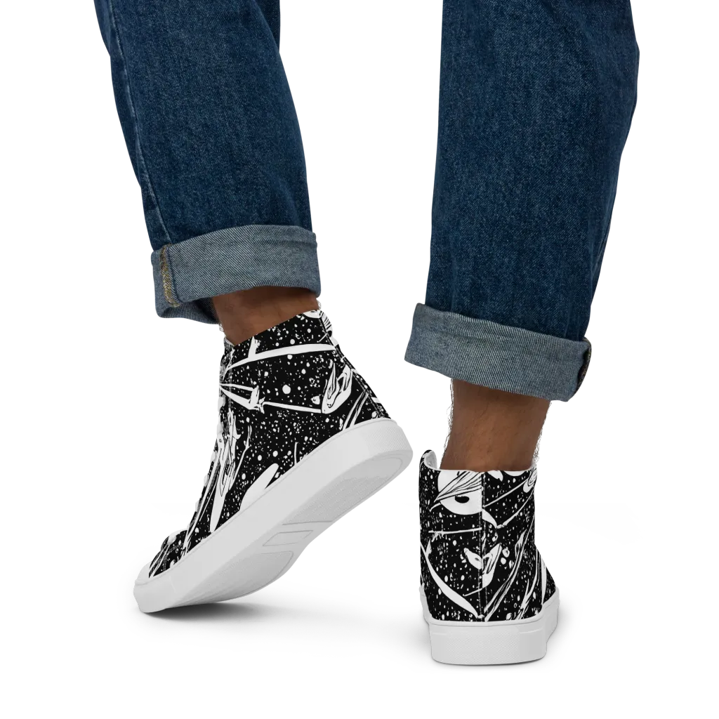 Black Hole Ballet on Men's High Top Canvas Shoes — Back