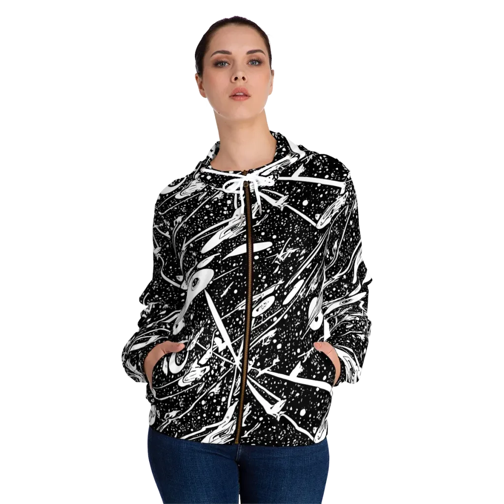 Black Hole Ballet on Women's Full-Zip Hoodie — Front On Person