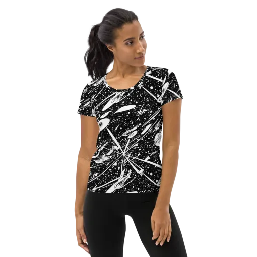 Black Hole Ballet on a Women's Athletic T-Shirt