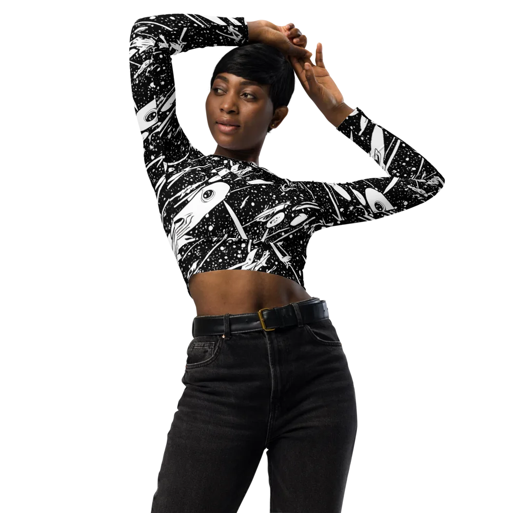 Black Hole Ballet on Long Sleeve Crop Top — Front