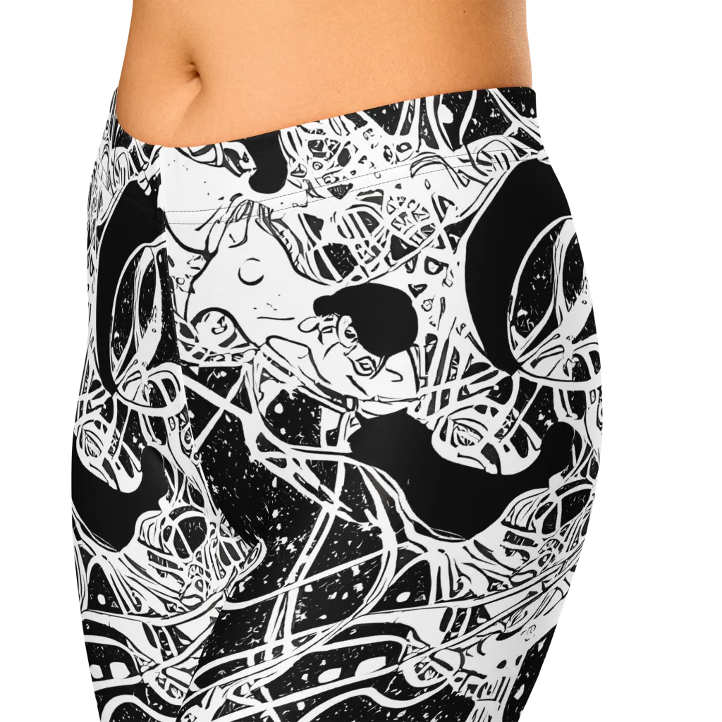 Chaos in Black on Capri Leggings — Zoomed-in