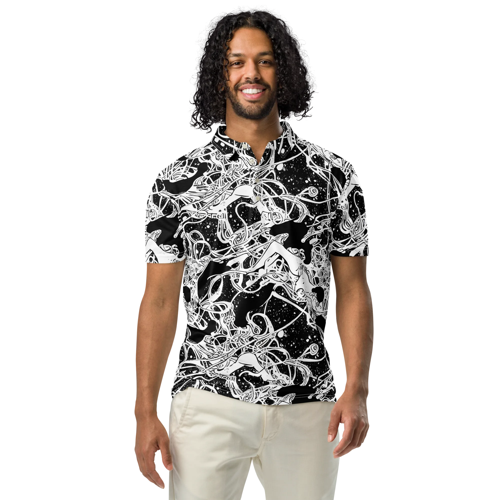Chaos in Black on Men's Slim Fit Polo Shirt — Front