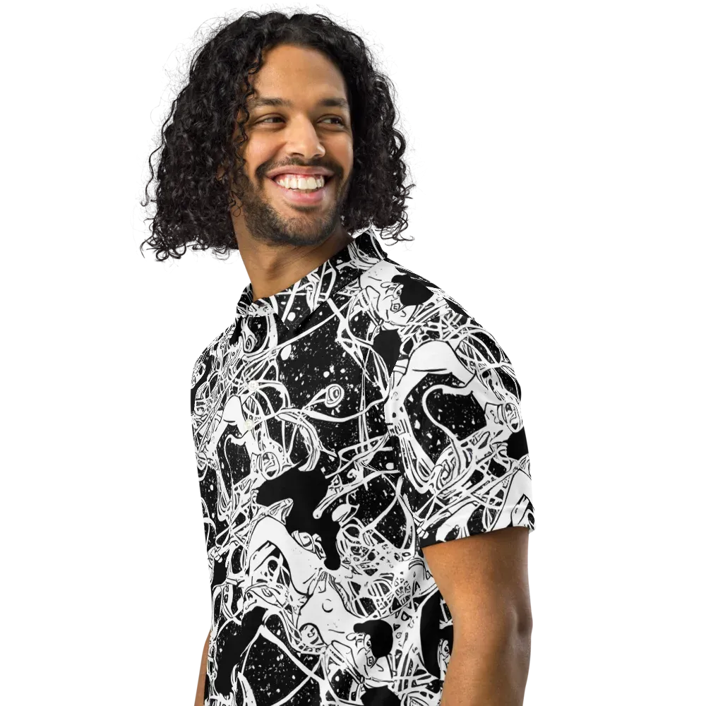 Chaos in Black on Men's Slim Fit Polo Shirt — Left Front