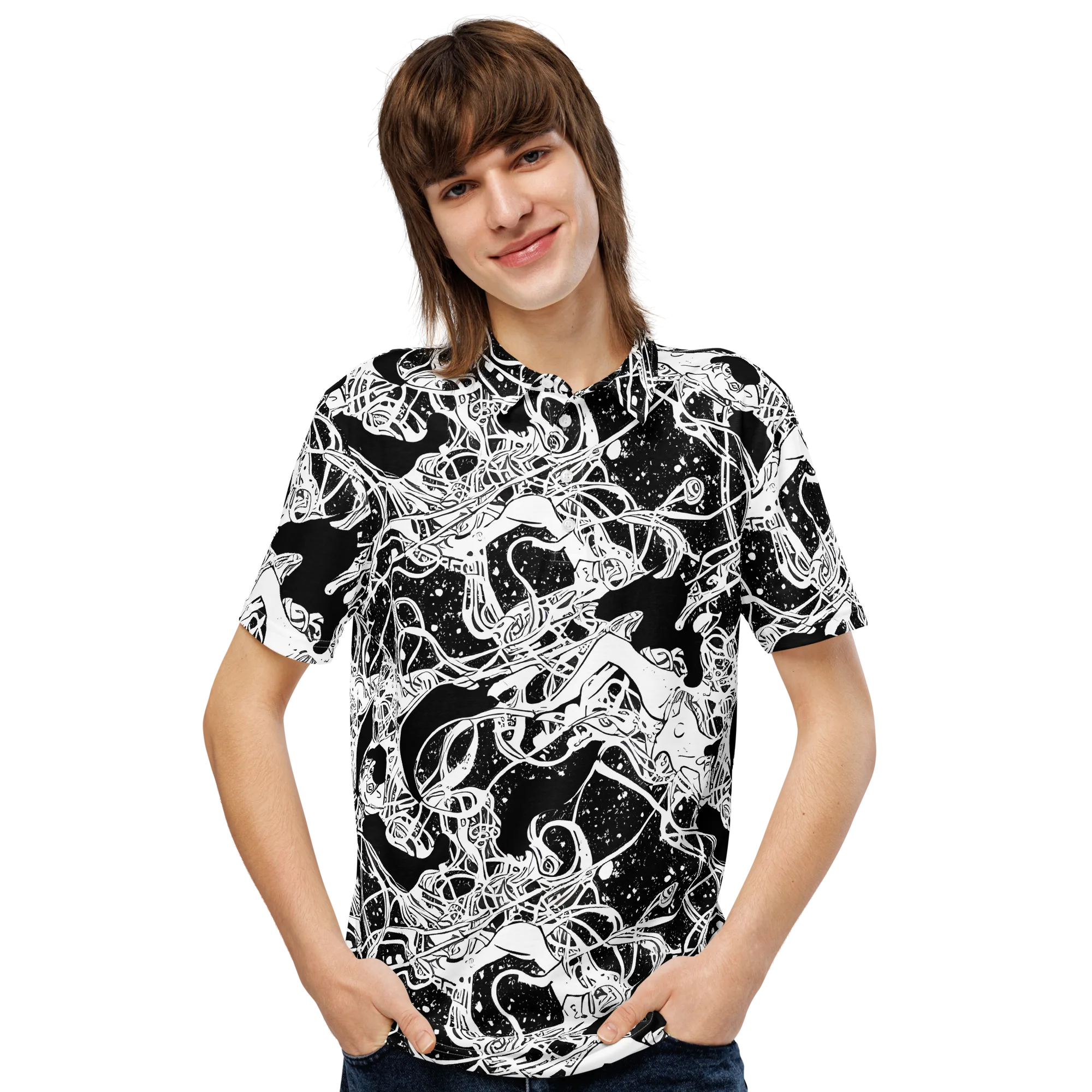 Chaos in Black on Men's Slim Fit Polo Shirt — Front