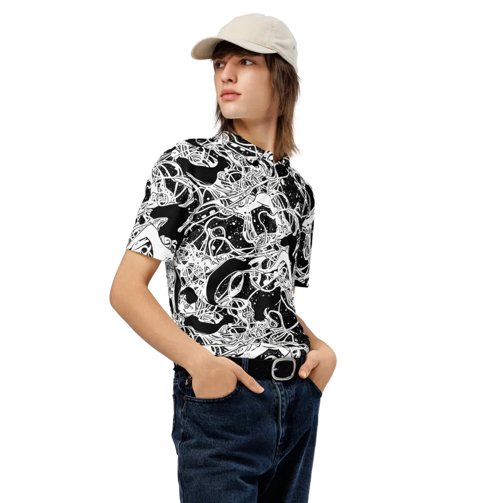 Chaos in Black on Men's Slim Fit Polo Shirt — Right Front