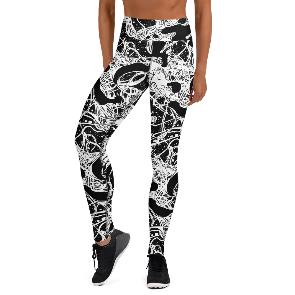 Chaos in Black on Yoga Leggings — Front
