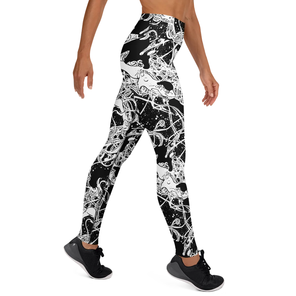 Chaos in Black on Yoga Leggings — Right
