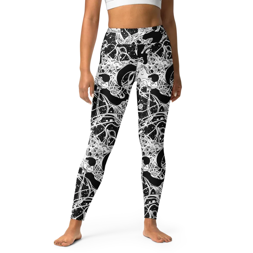 Chaos in Black on Yoga Leggings — Front