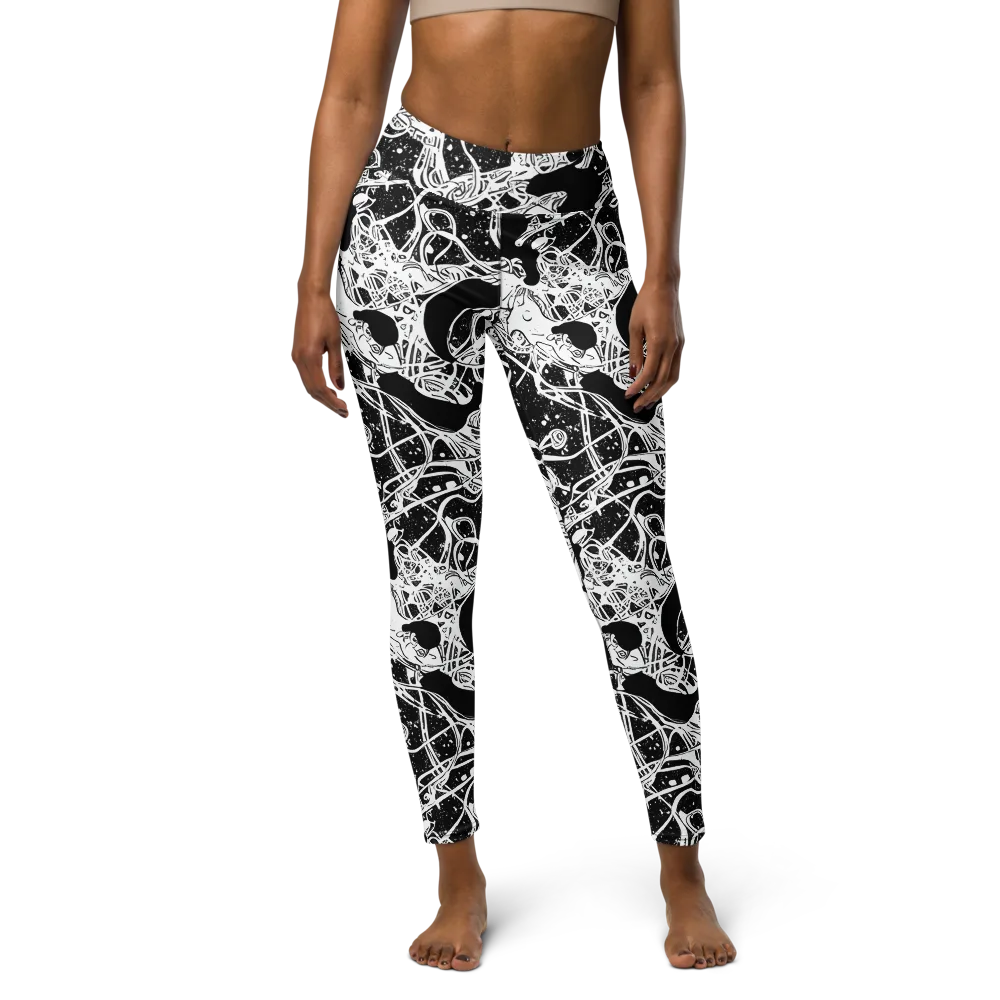 Chaos in Black on Yoga Leggings — Front