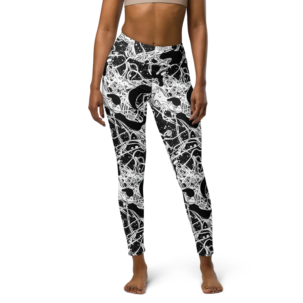 Chaos in Black on Yoga Leggings — Front
