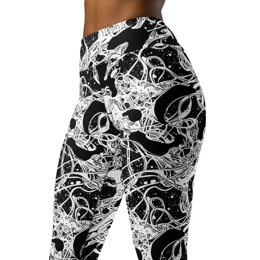 Chaos in Black on Yoga Leggings — Left Front
