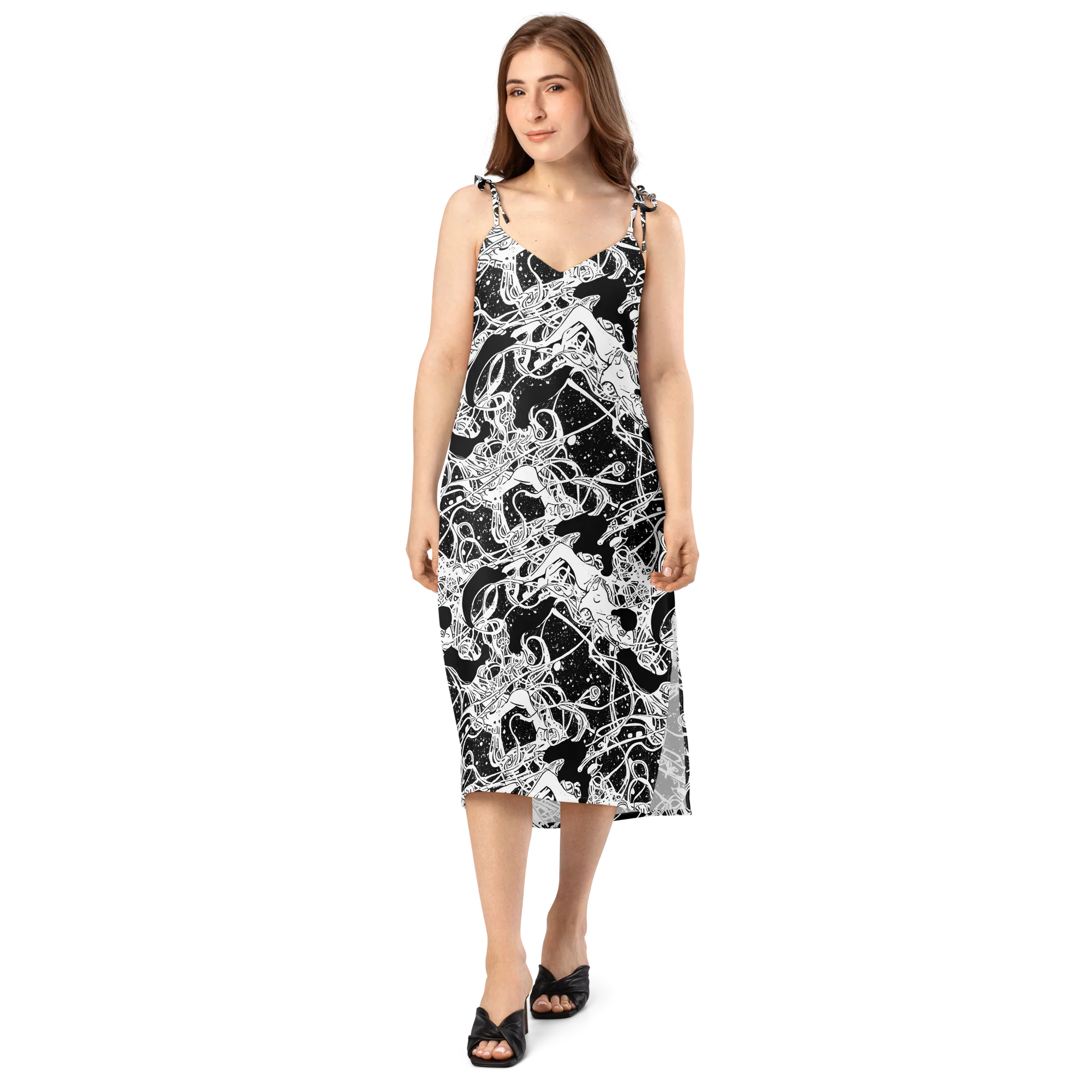 Chaos in Black on Slip Dress — Front