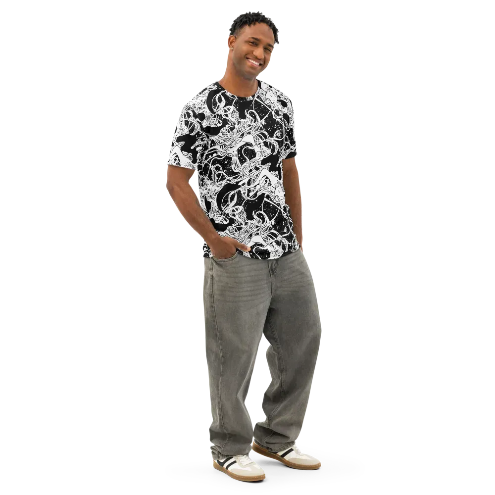 Chaos in Black on Men's Cotton Crew Neck T-Shirt — Right Front