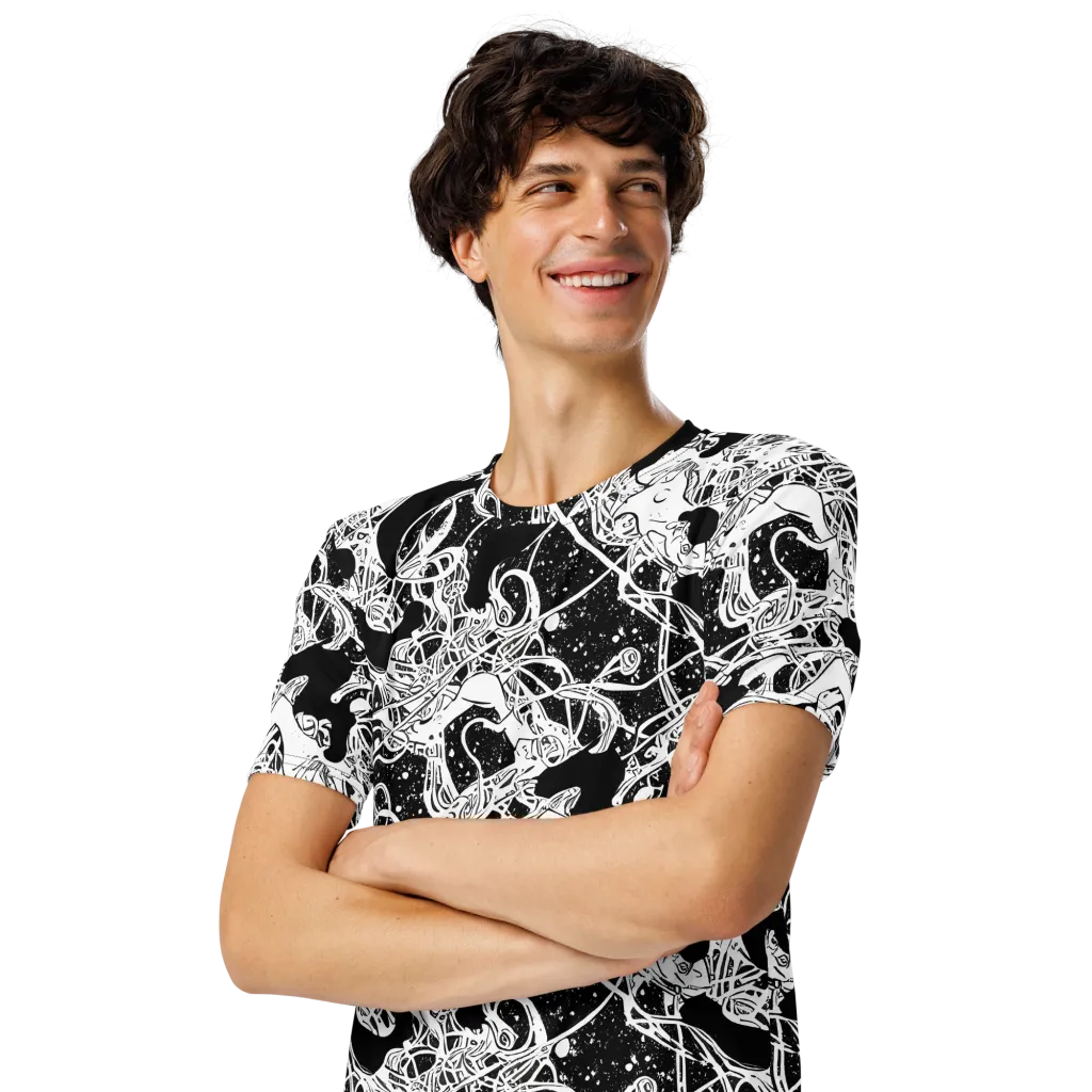 Chaos in Black on Men's Crew Neck T-Shirt — Left Front