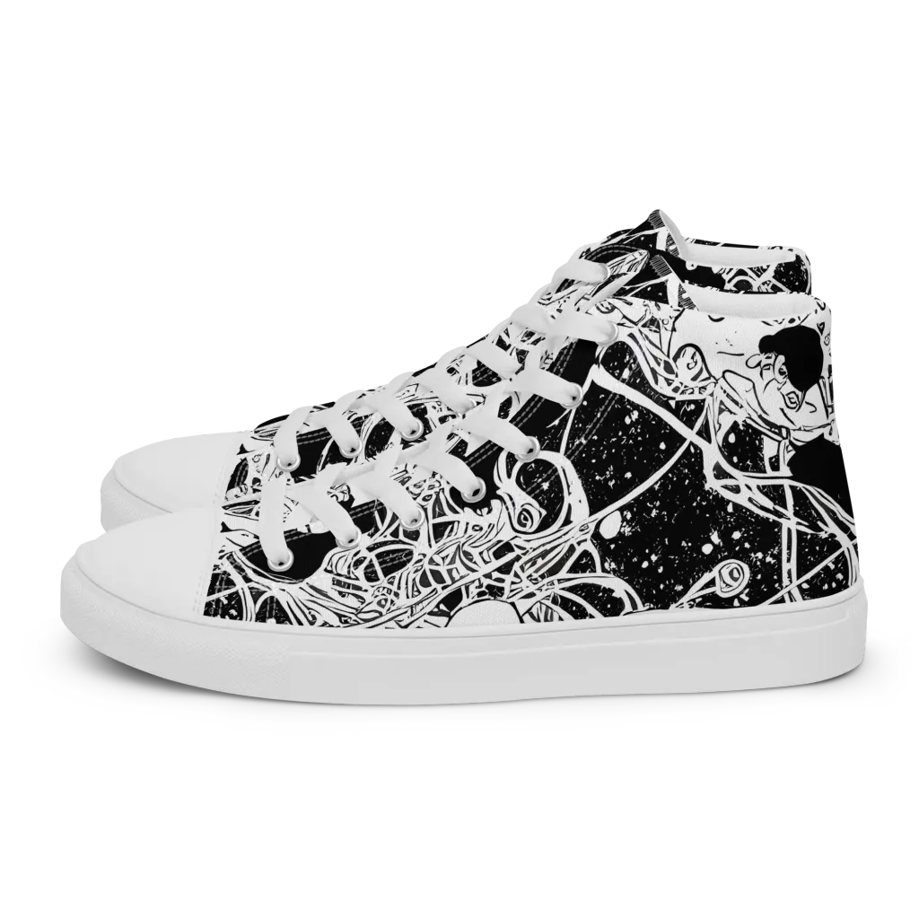 Chaos in Black on Men's High Top Canvas Shoes — Left