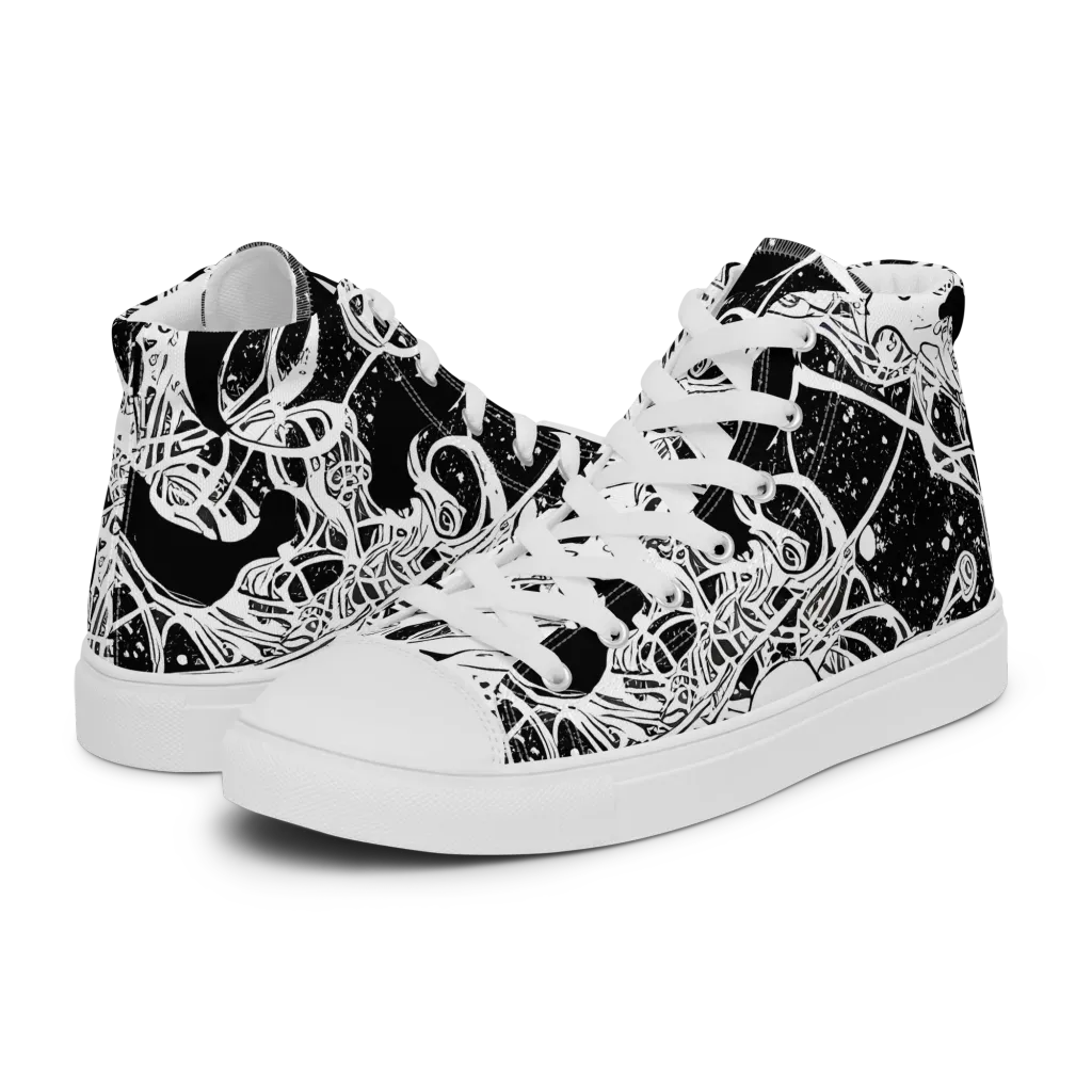 Chaos in Black on Men's High Top Canvas Shoes — Left