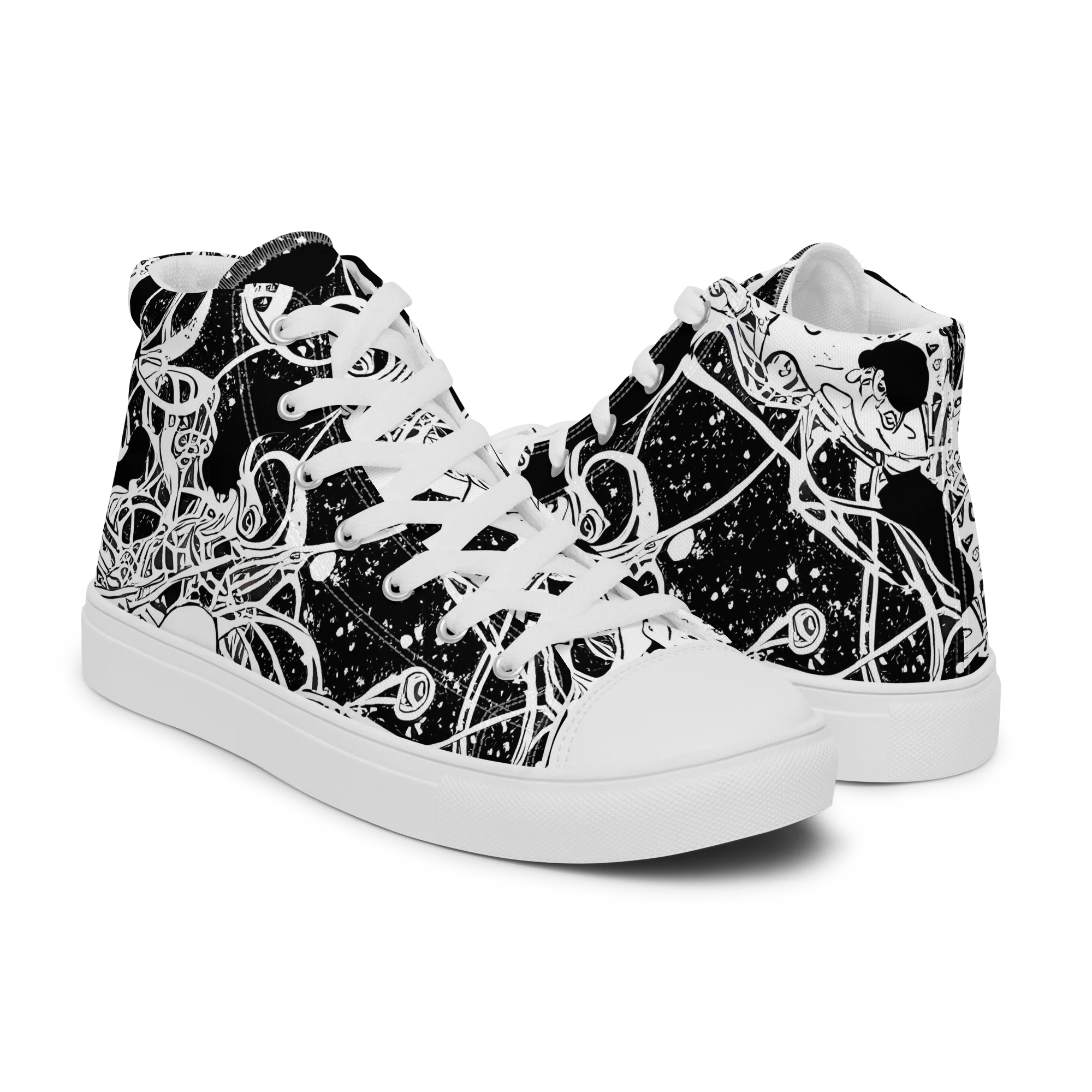 Chaos in Black on Men's High Top Canvas Shoes — Right