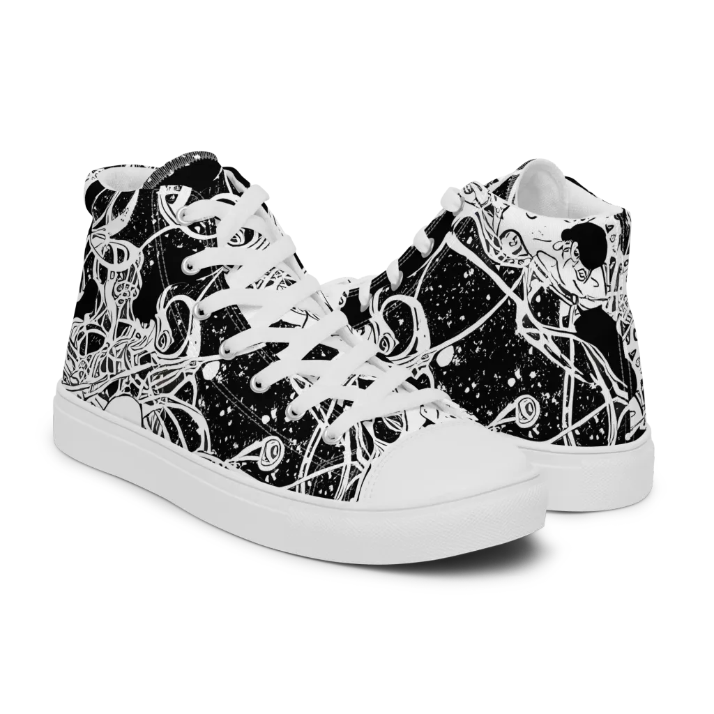 Chaos in Black on Men's High Top Canvas Shoes — Right
