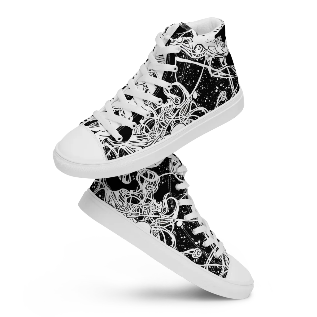Chaos in Black on Men's High Top Canvas Shoes — Front