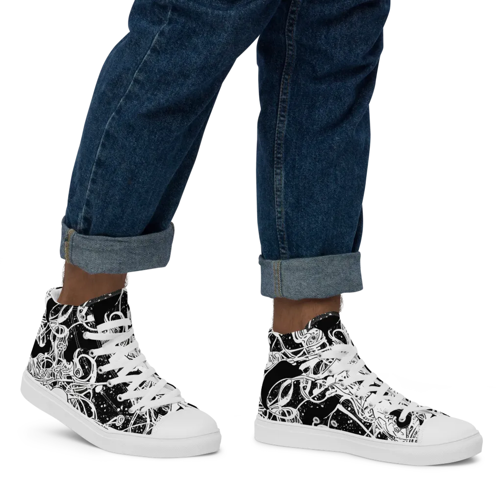 Chaos in Black on Men's High Top Canvas Shoes — Right