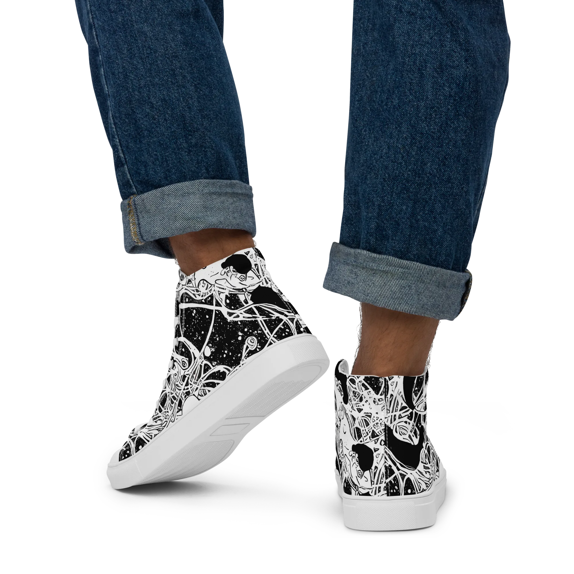 Chaos in Black on Men's High Top Canvas Shoes — Back