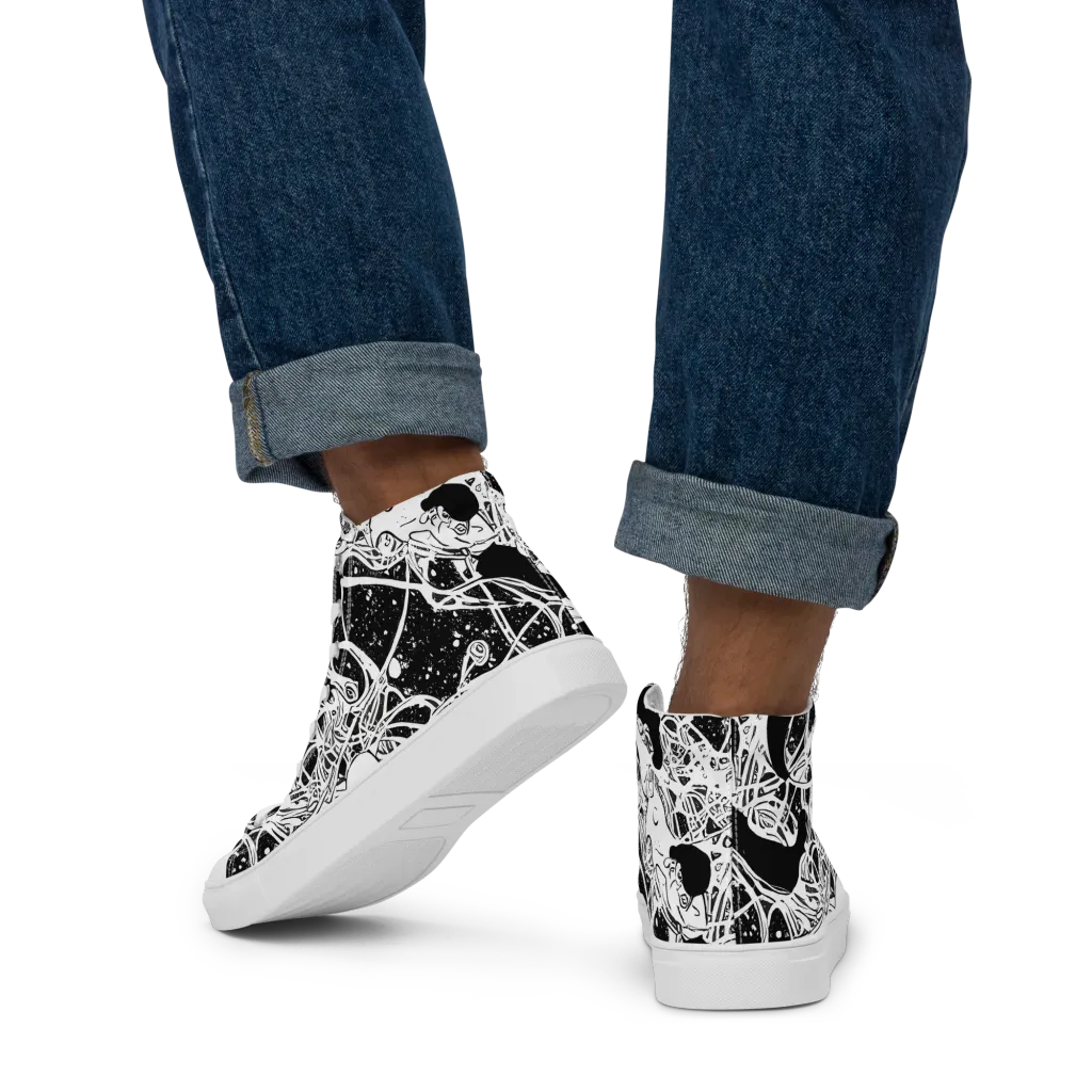 Chaos in Black on Men's High Top Canvas Shoes — Back