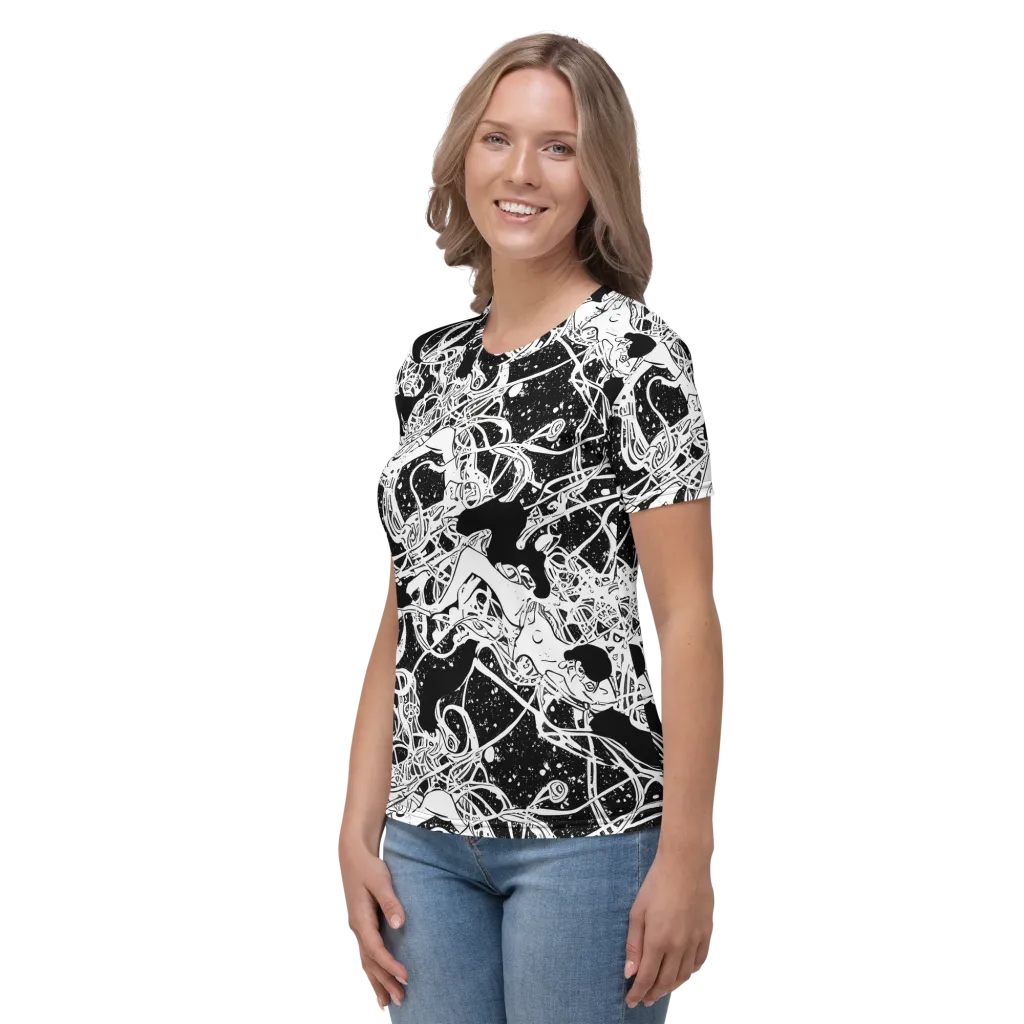 Chaos in Black on Women's Crew Neck T-Shirt — Left