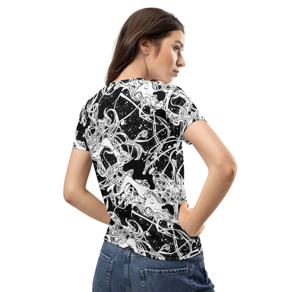 Chaos in Black on Women's Crew Neck T-Shirt — Back