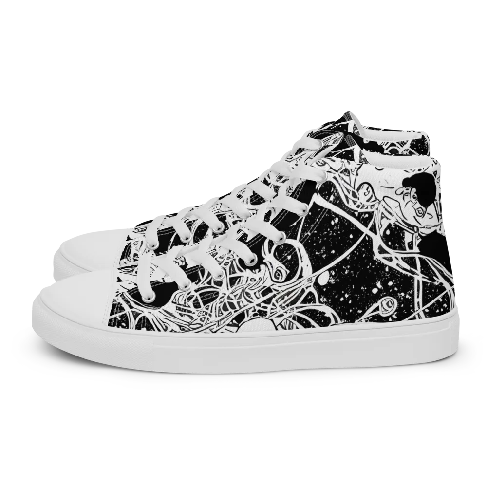 Chaos in Black on Women's High Top Canvas Shoes — Left