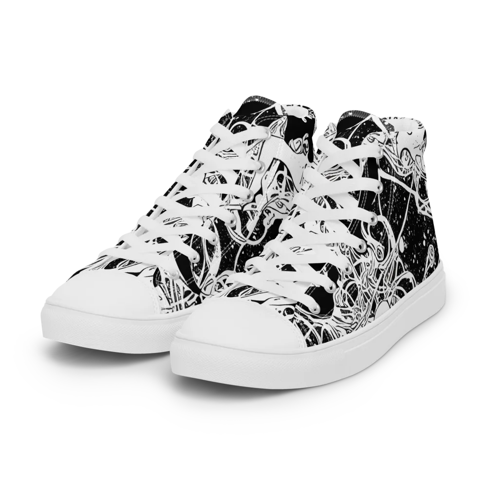 Chaos in Black on Women's High Top Canvas Shoes — Left Front