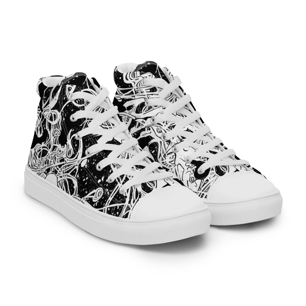 Chaos in Black on Women's High Top Canvas Shoes — Right Front