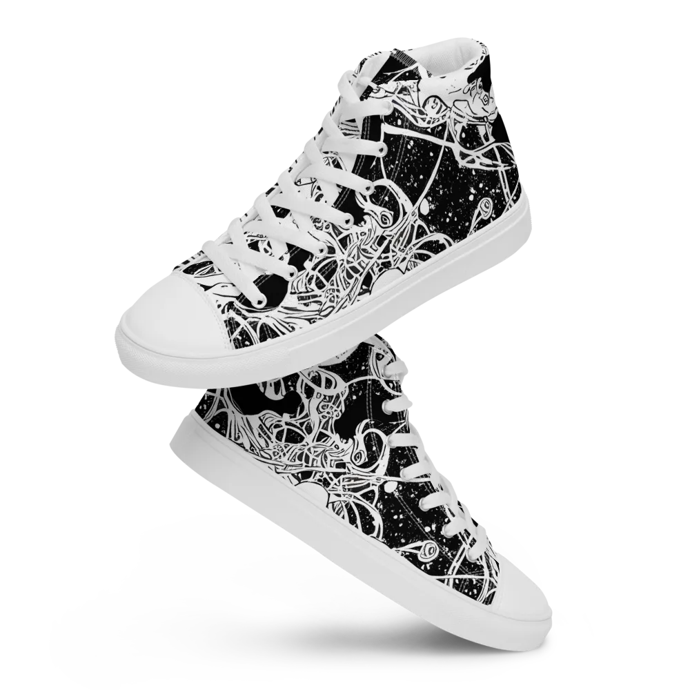 Chaos in Black on Women's High Top Canvas Shoes — Front