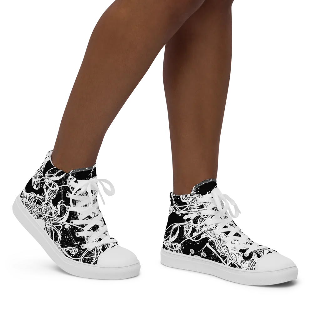 Chaos in Black on Women's High Top Canvas Shoes — Right