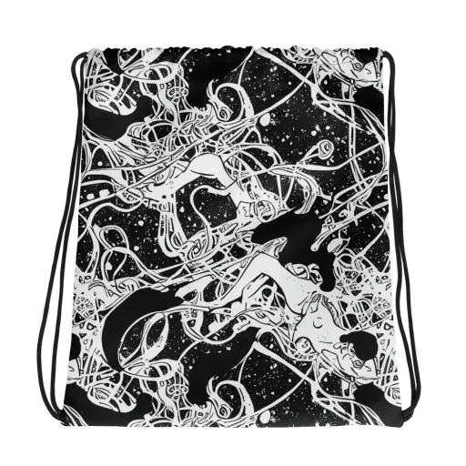 Chaos in Black on a Drawstring Bag