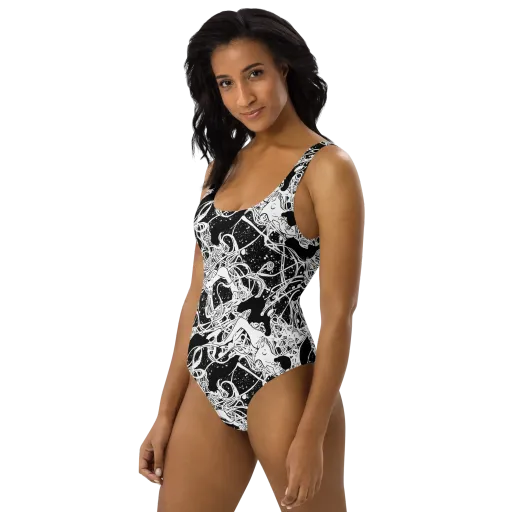 Chaos in Black on a One-Piece Swimsuit