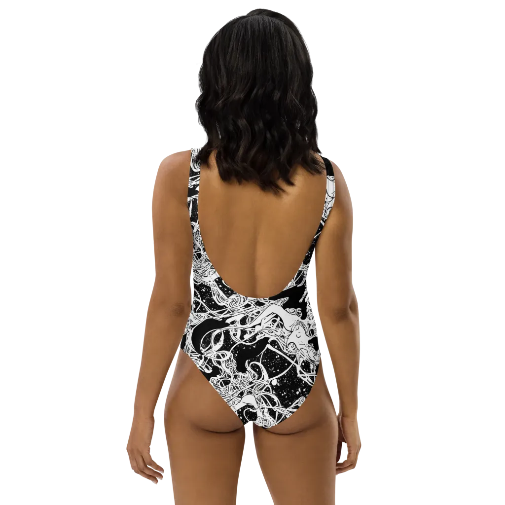 Chaos in Black on One-Piece Swimsuit — Back