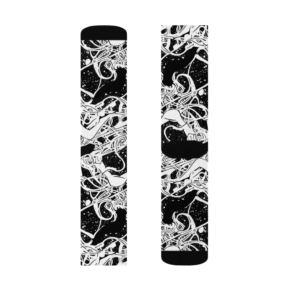 Chaos in Black on Socks — Right Sock