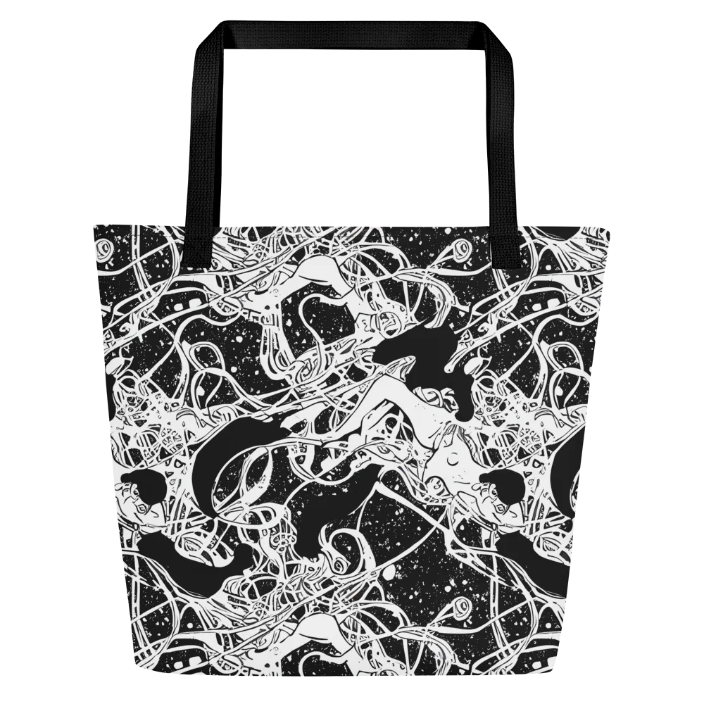 Chaos in Black on Large Tote Bag W/ Pocket — Front