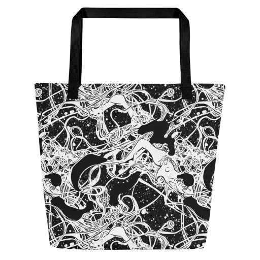 Chaos in Black on a Large Tote Bag W/ Pocket