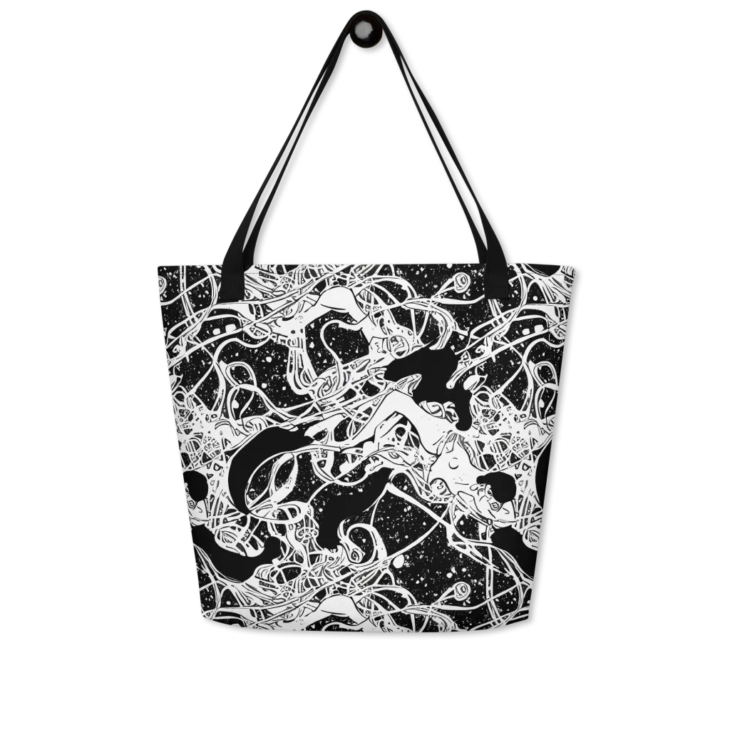 Chaos in Black on Large Tote Bag W/ Pocket — Front