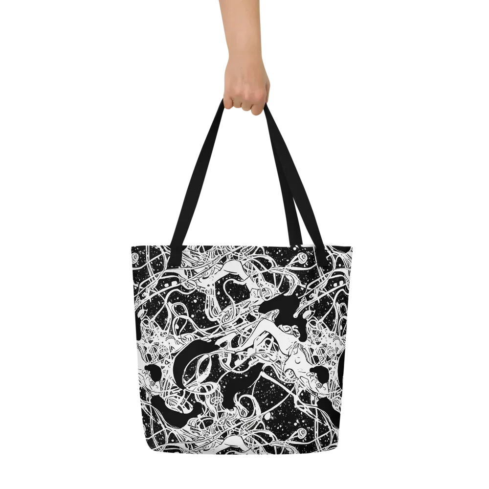 Chaos in Black on Large Tote Bag W/ Pocket — Front