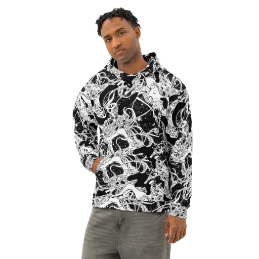Chaos in Black on a Cotton Hoodie