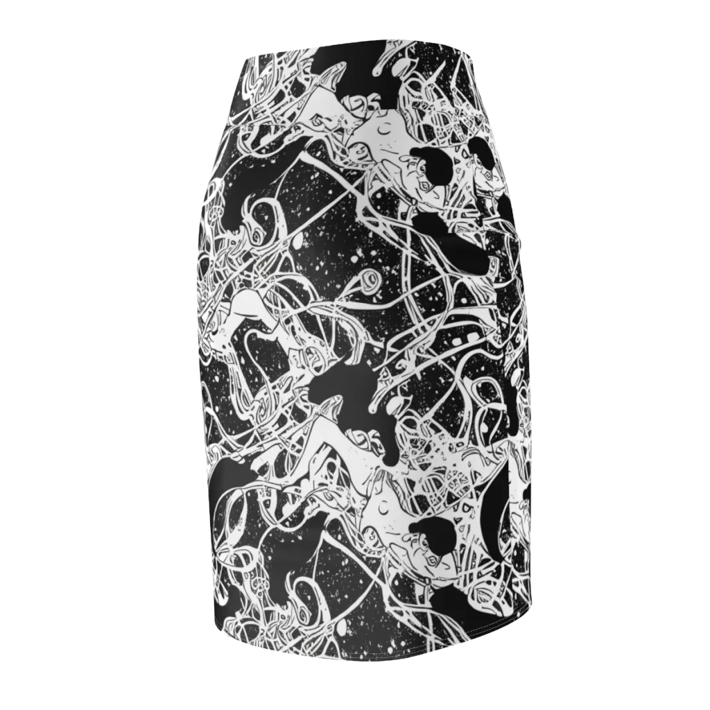 Chaos in Black on Pencil Skirt — Back Side