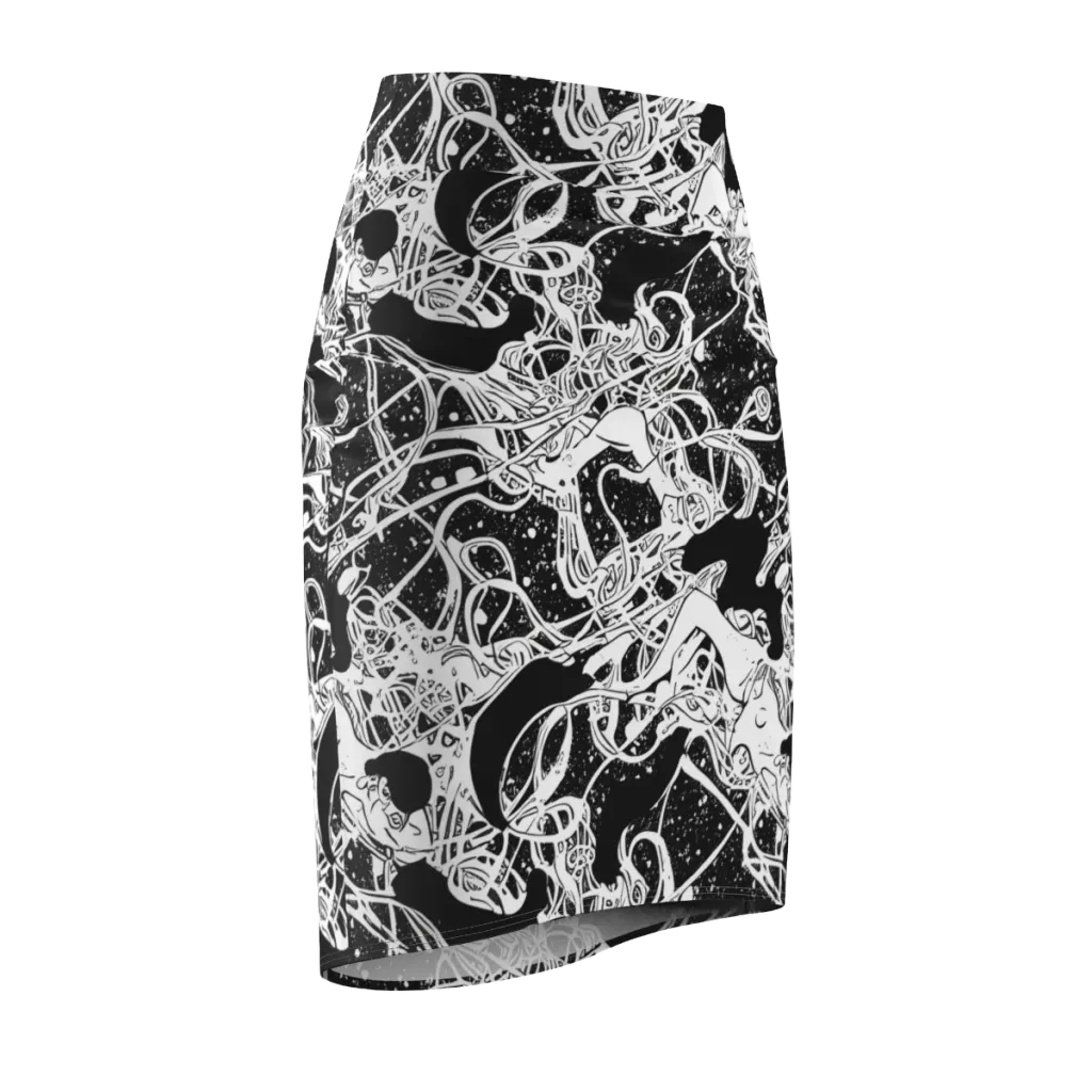 Chaos in Black on Pencil Skirt — Front Side